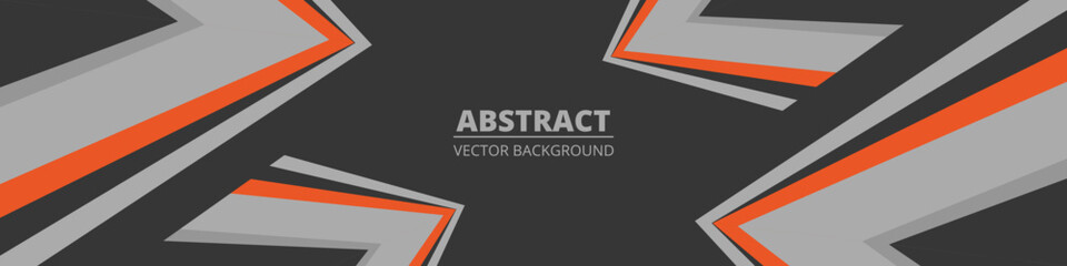 Aufkleber - Dark gray abstract wide horizontal banner with orange and gray lines, arrows and angles. Vector illustration