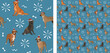 Seamless dog pattern, winter Christmas texture. Square format, t-shirt, poster, packaging, textile, socks, textile, fabric, decoration, wrapping paper. Trendy hand-drawn mongrel dogs, mutt breed.