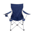 Blue foldable camping chair with silver trim isolated.  