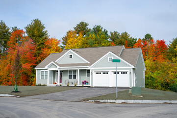 Wall Mural - colorful autumn trees and new built houses in residential area