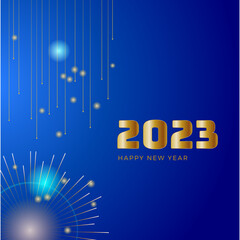 Happy new year 2023 blue gold social media template and greeting card design