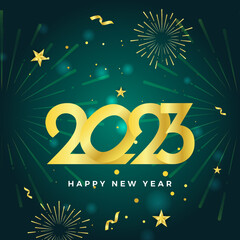 Happy new year 2023 green gold social media template and greeting card design