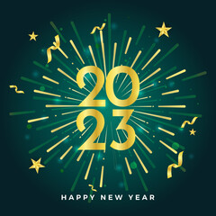 Wall Mural - Happy new year 2023 green gold social media template and greeting card design