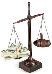 Wall Mural - Justice Scales with money and wooden gavel with money on table. Justice concept