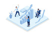 © Alwie99d - Characters analyzing marketing data. Business activities concept, isometric vector modern illustration