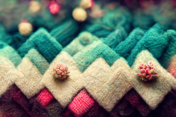 Cozy Christmas pastel colors wool sweater. Soft textures Ornamental Christmas pine, winter themed digital art.