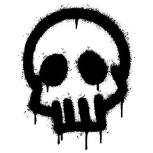 Spray Painted Graffiti Skull Icon Sprayed Isolated With A White Background. Graffiti Skull Symbol With Over Spray In Black Over White. Vector Illustration.