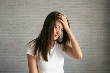 Asian woman sad depression, She kept herself alone in her room.