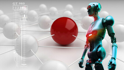 Wall Mural - 3d illustration - futuristic metallic science fiction humanoid cyborgs
