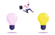 businessman jump from old to new lightbulb idea, Change management or transition to better innovative 