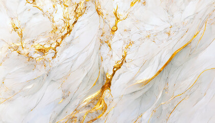 Abstract luxury marble background. Digital art marbling texture. Gold and white colors. 3d illustration