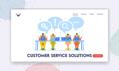 Wall Mural - customer service solution landing page template. technical support specialist solve client problems,