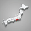 Shizuoka region location within Japan 3d map