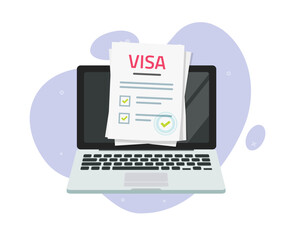 Wall Mural - online visa digital nomad application approved icon vector on computer pc or national electronic for