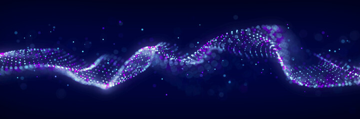 Dynamic sound wave. Musical particle pulsing. Blue energy flow concept. 3D rendering.