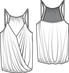 illustration of a blouse, strap details ,shirred double breasted