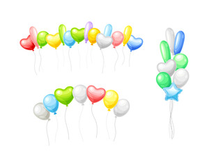 Wall Mural - Bunch of Colorful Balloons Inflated with Helium on Strings Vector Set