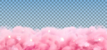 Pink Clouds Background. Vector Realistic Dreamy Sky With Stars. Above The Clouds In Sunny Heaven, Web Banner Template Of Dawn Or Dusk