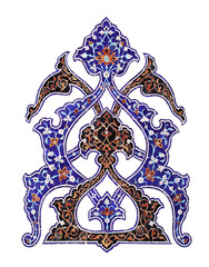 Wall Mural - Detail of ancient mosaic walls with floral and geometric ornaments. Ceramic element with traditional iranian tile decorations