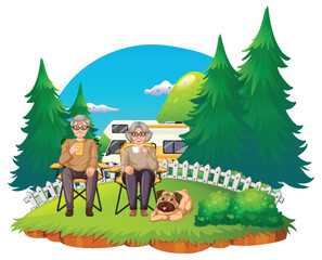 Wall Mural - Senior couple camping at park