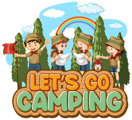 Poster - Lets go camping text with kids