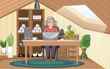 Canvas Print - Senior woman using laptop at home