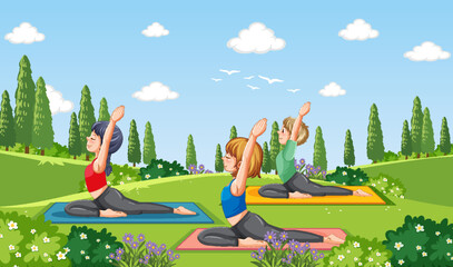 Wall Mural - People doing yoga at park