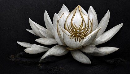 White water-lily flower and bud on a black background. Ai generated.