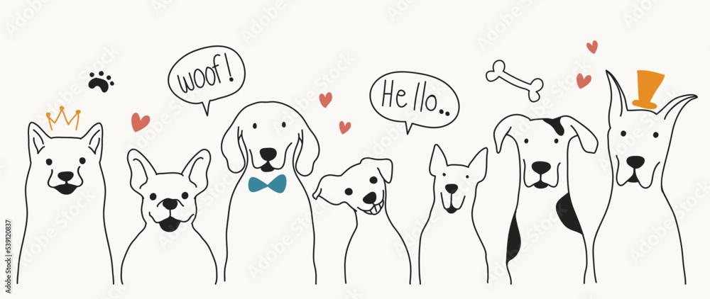 Cute dogs doodle vector set. Cartoon dog or puppy characters design ...