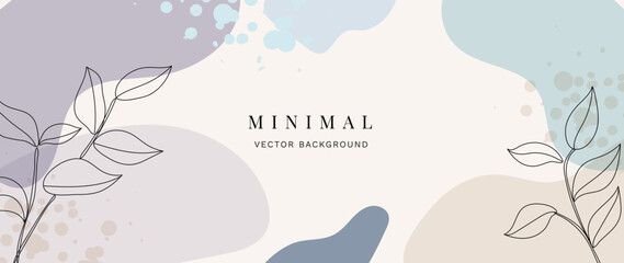 Wall Mural - abstract botanical background vector. minimalist wallpaper with tree, leaves, leaf branches, line ar