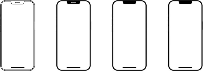 set of realistic models smartphone with transparent screens. smartphone mockup collection on transpa