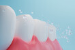 Water bubble and healthy tooth with healthy gums. Tooth care concept.