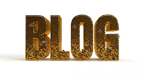Gold text or word blog as a hive with honey. Banner for story in business .