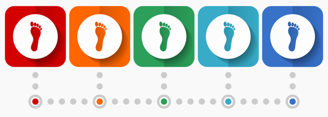 Poster - Human foot print vector icons, infographic template, set of flat design symbols