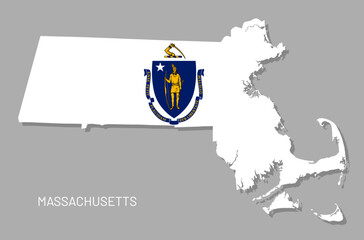 Wall Mural - map of massachusetts usa federal state with flag inside. highly detailed map of massachusetts americ