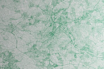 Canvas Print - Map of the streets of Stuttgart (Germany) made with green lines on white paper. 3d render, illustration