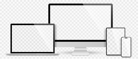 Wall Mural - realistic set computer, laptop, tablet and smartphone. device screen mockup collection. realistic mo
