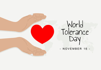 Wall Mural - World tolerance day background with hand and love symbol.