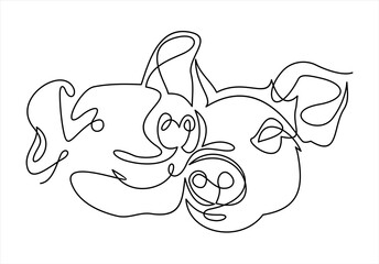 Wall Mural - Pig. Continuous drawing with one line.