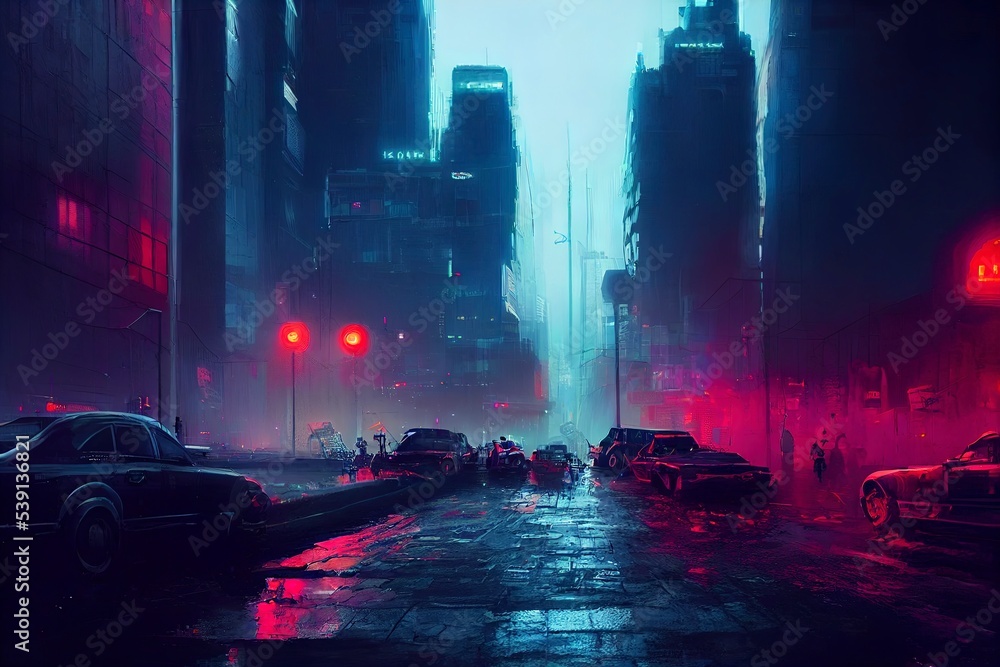 Cyberpunk neon city night. Futuristic city scene in a style of pixel ...