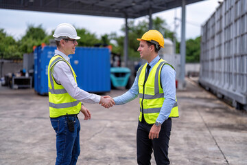 Wall Mural - Engineer working at power station plant welcome site visit from senior project manager and walk around site tour