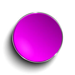 Wall Mural - Pink circle button with chrome frame isolated on white background. 3d rendering