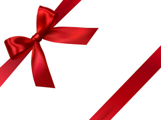 vector bright red shiny ribbon with decorative bow on transparent background - invitation, gift wrap