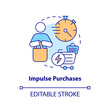 Impulse purchase concept icon. Buying behaviour. Unplanned shopping. Sales psychology abstract idea thin line illustration. Isolated outline drawing. Editable stroke. Arial, Myriad Pro-Bold fonts used