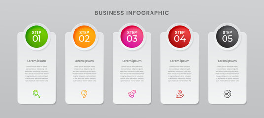 Wall Mural - infographic design with icons and 5 options, point or steps. vector gradient design with transparent