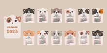 Cute Calendar With Cats. 2023 Calendar With Cute Cats. Minimalistic Calendar For The Year For Print.
