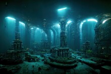 The Underground City Of Medieval Culture Is Illuminated By Artificial Light Sources. 3D Rendering
