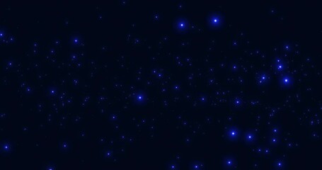 Luminous blue particles moving in space on a blue background. An abstract star cluster, deep space. Bokeh.
