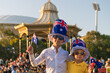 Two happy Australian boys celebrating Australia Day in Adelaide city