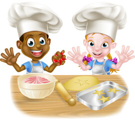 Canvas Print - Cartoon Kids Baking in Chef Hats